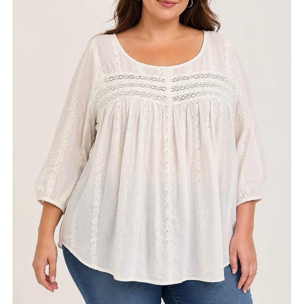 Torrid Top Blouse Embroidered Eyelet Peasant‎ White 6 6X